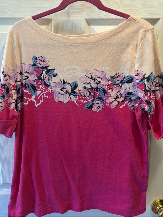 Unbranded Tops - Unbranded XL Pink Floral Ombre Boat Neck Top‎ 3/4 Roll Sleeve